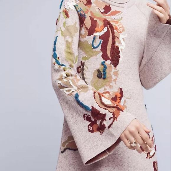 Anthropologie Knitted & Knot Embroidered Petals Turtleneck Swing Sweater Dress - Picture 4 of 15